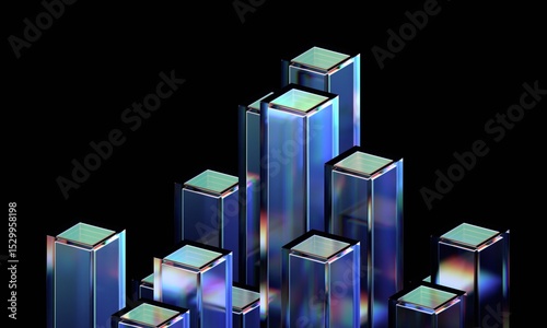 Abstract geometric blocks on a dark background, 3d render photo