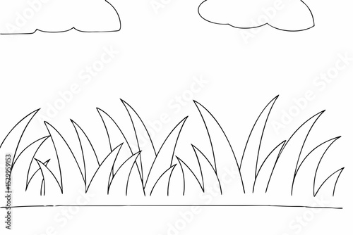 Grass coloring page simple and minimal line art illustration on white background