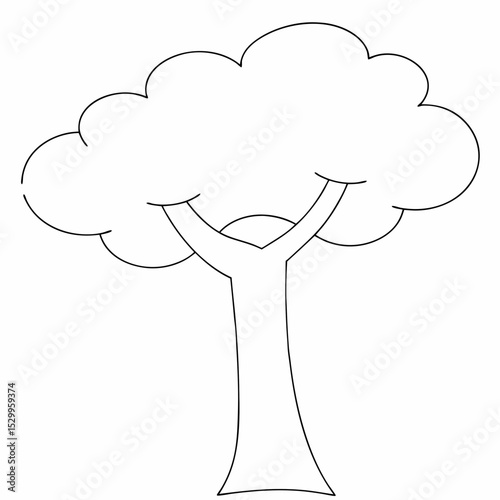 Stylized tree stands coloring page simple and minimal line art illustration on white background