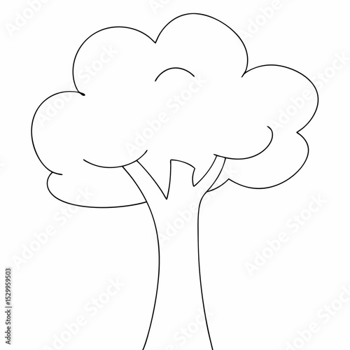 Stylized tree stands coloring page simple and minimal line art illustration on white background