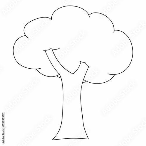 Stylized tree stands coloring page simple and minimal line art illustration on white background