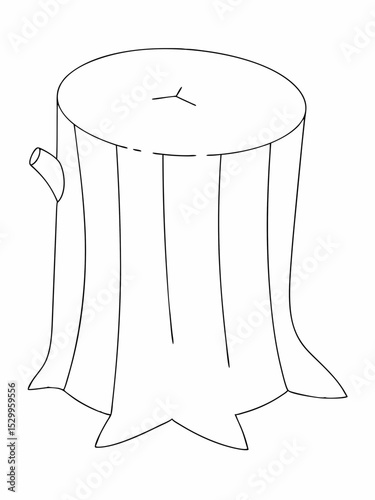 Tree stump coloring page simple and minimal line art illustration on white background