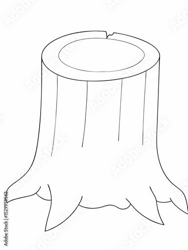 Tree stump coloring page simple and minimal line art illustration on white background