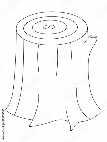 Tree stump coloring page simple and minimal line art illustration on white background