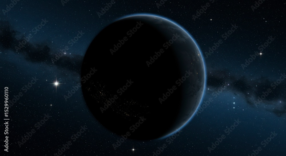 Obraz premium Dark planet in a starry night sky
