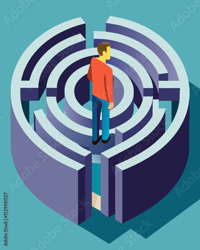 The labyrinthine pathways of the mind maze leave the person feeling ped and helpless unsure of what is real and what is not.. Vector illustration