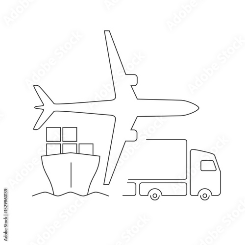 Multimodal Transport Line Icon – Air, Sea and Road Shipping Symbol