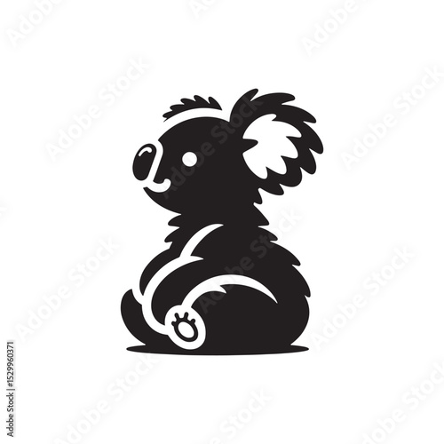 "Koala Vector Silhouette Illustration – Cute Australian Marsupial Sitting on Tree Branch – Wildlife Graphic Design for T-Shirts, Stickers, Logos, Nature Art, and Decor Projects"
