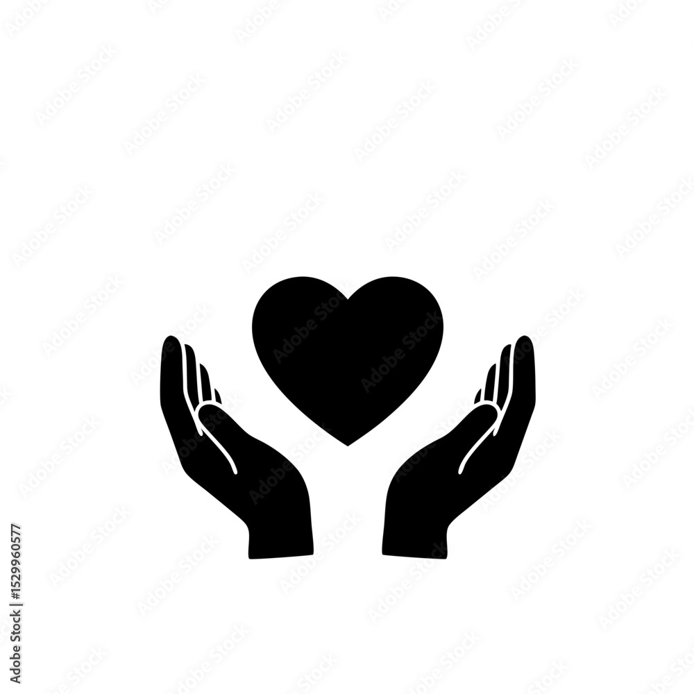 Hands holding heart shape in minimalistic black and white design Hands holding heart shape in minimalistic black and white design