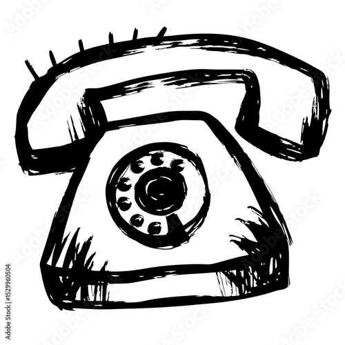 Vintage telephone illustration in black and white hand-drawn style  