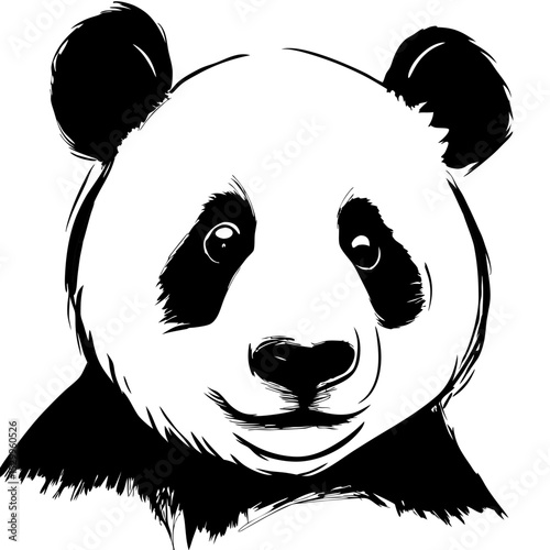 Panda bear illustration in black and white style  