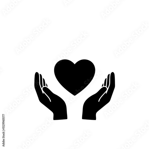 Hands holding heart shape in minimalistic black and white design  