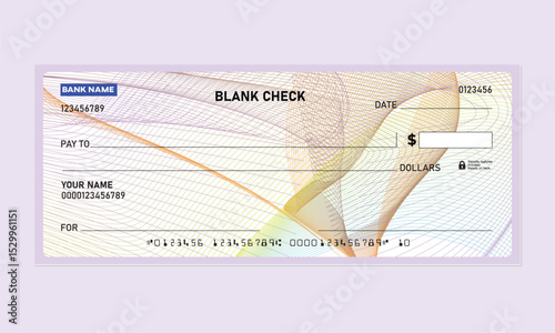 Personal Bank Cheque, Vector Illustration, guilloche pattern background