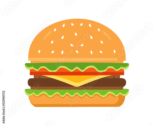 Flat Design Burger Illustration Isolated on transparent Background
