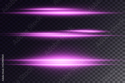 Collection of abstract horizontal purple glowing lines stars. EPS vector illustration.