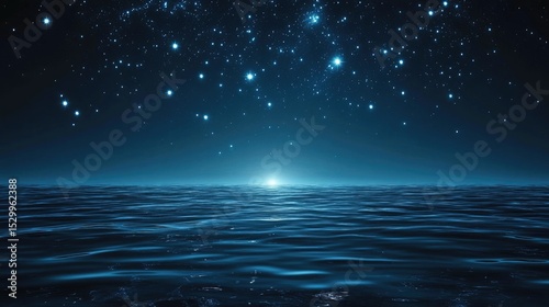 Starry night over a tranquil sea.
