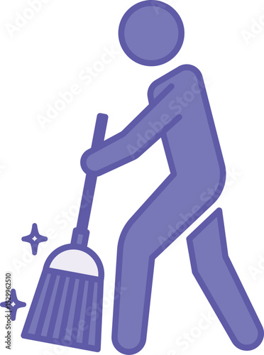Colored Sweep Icon. Vector Illustration. Man with a Broom. House or Street Cleaning. Hygiene Concept