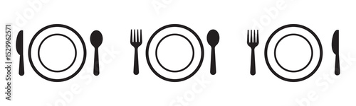 Set different fork, spoon and knife icons sign. Silverware icons. Logotype menu. Menu symbol. Black silverware icon. Vector illustration.