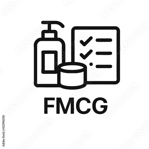 FMCG products including skincare bottle and checklist icon  