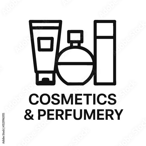 Line art cosmetics and perfumery products with text label  