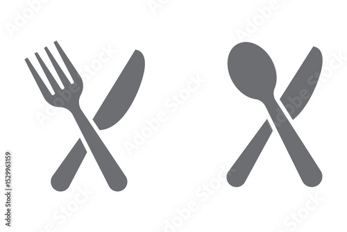Fork, spoon, knife and plate. Menu symbol. Tableware instruments. Restaurant icon. Food, plate, fork, knife, spoon, cutlery icon set.