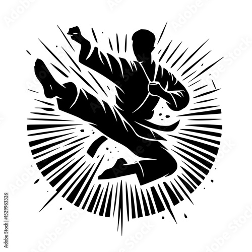 Karate silhouette vector of martial arts poses and body symbols.