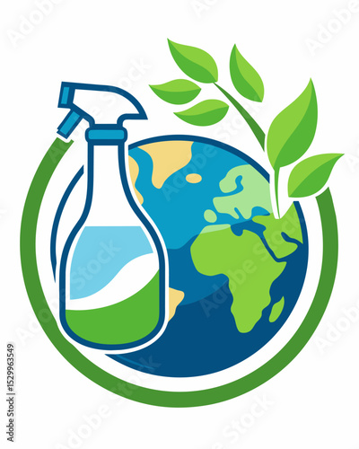 A cleaning product company uses ecofriendly ingredients and packaging promoting sustainable and nontoxic alternatives in the supply chain.. Vector illustration