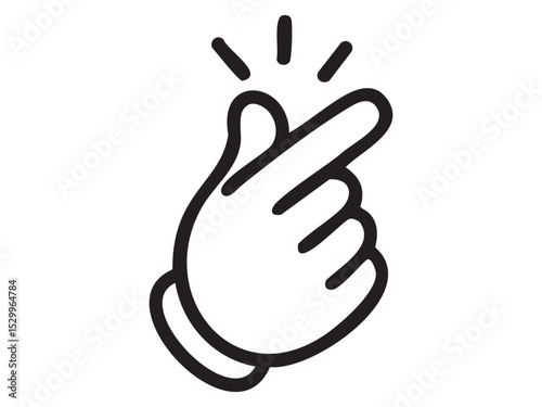 Black outline snapping fingers hand gesture icon isolated on white background. Concept of attention signal, finger snap, human gesture, communication sign, graphic design illustration