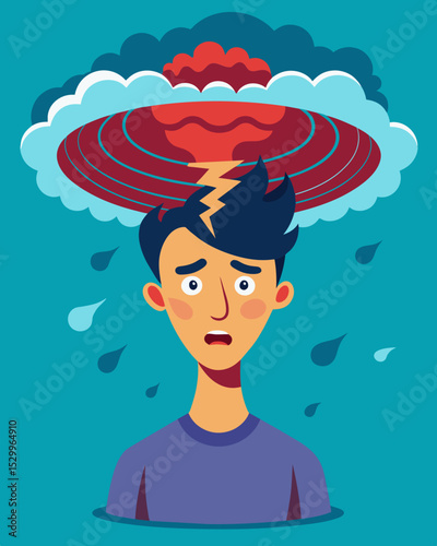 His mind was a raging cyclone of emotions spinning and twisting in a neverending vortex of internal struggle.. Vector illustration