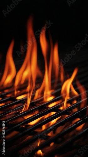 Flames Dance Above a Grill Grate During a Summer Barbecue in an Outdoor Setting