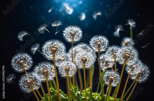 Glowing Dandelion Seeds Floating in Zero Gravity