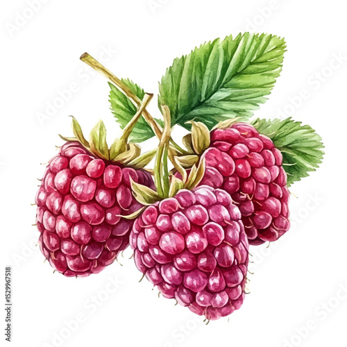Fresh Raspberry, watercolor clipart vector, isolated on a white background.