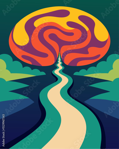 An abstract painting of a brain with each pathway painted in distorted and twisted shapes representing the distorted thoughts and beliefs.. Vector illustration