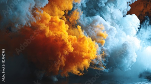 Abstract image of swirling orange and blue smoke.