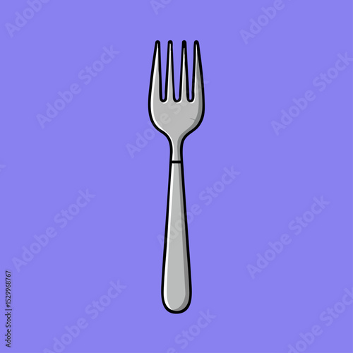 Simple Grey Fork Utensil on Purple Background