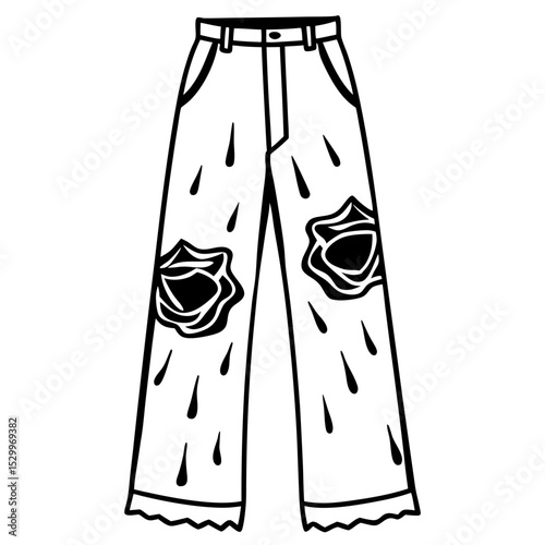 Wide-Leg Pants with Bleeding Rose Pattern