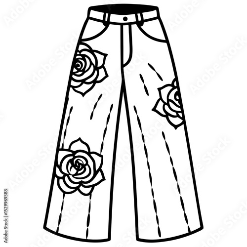 Wide-Leg Pants with Bleeding Rose Pattern