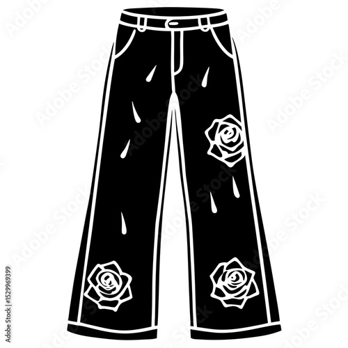 Wide-Leg Pants with Bleeding Rose Pattern