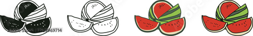 Summer Watermelon Icons: Fill, Line & Flat Styles