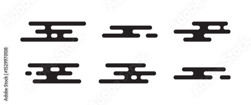 Japanese cloud line pattern, Chinese style, oriental element icon Korean simple shape,element icon Asian motif. Abstract China symbol, black geometric Tibetan set isolated on white background. Vector 