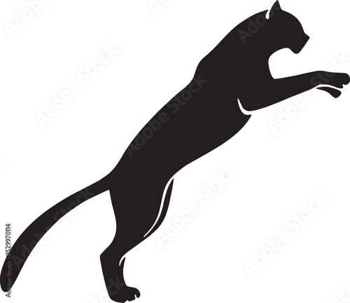 Crouched jumping panther silhouette showing strength and agility. Great for tattoos, sports branding, jungle themes, or action-based designs.