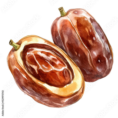 Fresh Date Fruit, watercolor illustration vector, isolated on a white background.