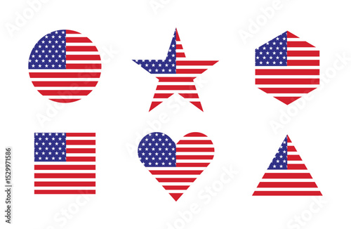 USA Independence Day Patriotic Geometric Shapes Filled with American Flag Design Elements