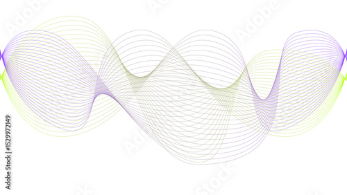 Vector curvy abstract line art wavy flowing dynamic colorful lines white background in concept music or sound, wave, wind, information flow