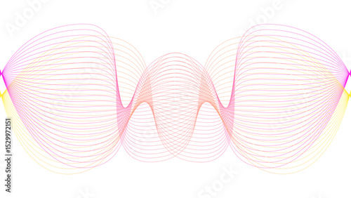 Vector curvy abstract line art wavy flowing dynamic colorful lines white background in concept music or sound, wave, wind, information flow
