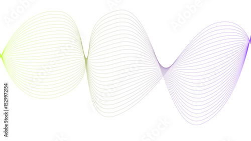 Vector curvy abstract line art wavy flowing dynamic colorful lines white background in concept music or sound, wave, wind, information flow