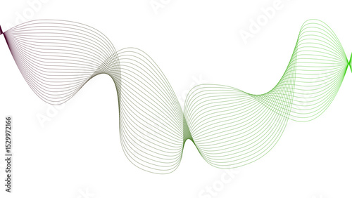 Vector curvy abstract line art wavy flowing dynamic colorful lines white background in concept music or sound, wave, wind, information flow
