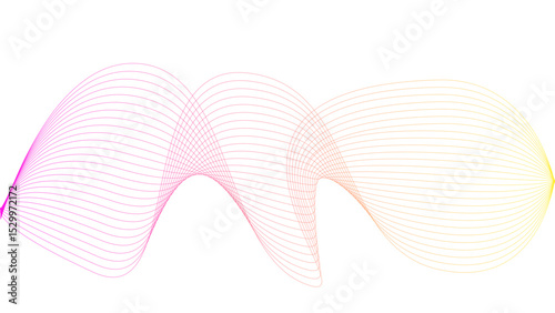 Vector curvy abstract line art wavy flowing dynamic colorful lines white background in concept music or sound, wave, wind, information flow