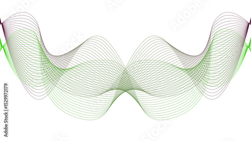 Vector curvy abstract line art wavy flowing dynamic colorful lines white background in concept music or sound, wave, wind, information flow