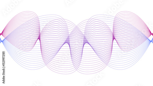 Vector curvy abstract line art wavy flowing dynamic colorful lines white background in concept music or sound, wave, wind, information flow